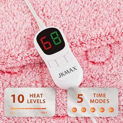 Heated Electric Blanket Full Size - 72"x84" Flannel Heating Blanket with 10 Heating Levels & 5 Time Settings Over-Heat Protection, Winter Warmer for Adults with ETL Certification（Pink）