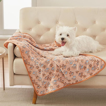 Luciphia 2 Pack 3 Blankets Super Soft Fluffy Premium Fleece Pet Blanket Flannel Throw for Dog Puppy Cat Paw Brown/Pink/White Small(23x16 inch)
