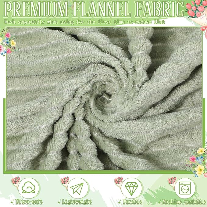 Buryeah 48 Pcs Wedding Flannel Fleece Throw Blanket Bulk with Thank You Card and Ribbon, 50 x 60 in Oeko-TEX Standard 100 Certified Blankets Outdoor Wedding, Guest Party Souvenirs (Sage Green)
