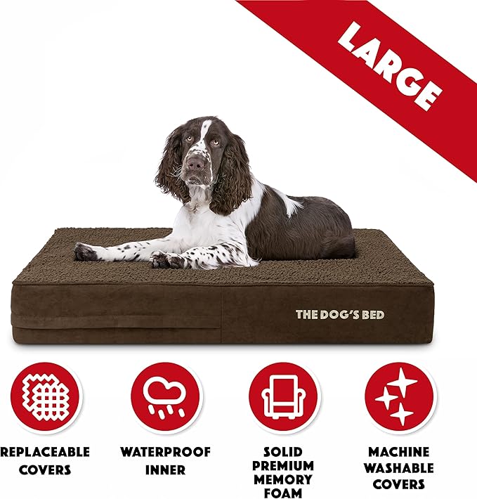 The Dog’s Bed Orthopedic Memory Foam Dog Bed Mattress, Plush Fabric, Brown Plush, L, 6-Inch