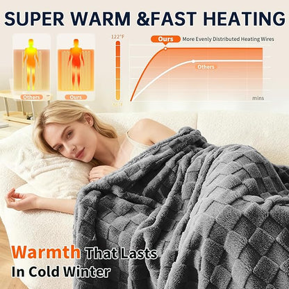 Electric Heated Blanket Twin - 62" x 84" Heating Blanket Throw House Warming Gifts New Home, Ultra Soft Warm Flannel Sherpa Fast Heat,8 Heat Level 10 Hours Auto-Off ETL Certified