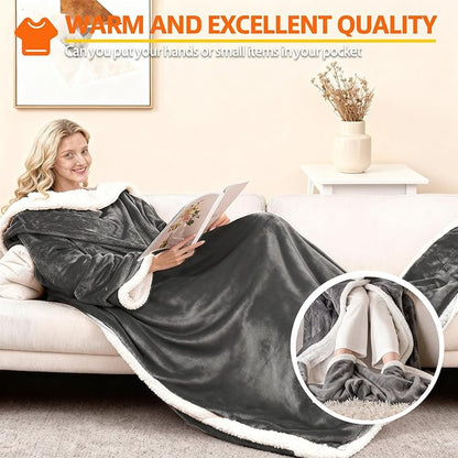 Heated Blanket Wearable Electric with Sleeves & Foot Pocket, Heating Blanket with 8 Hours Auto Off 10 Fast Heating Levels, Machine Washable, Gift Idea, 52”*72”+18”