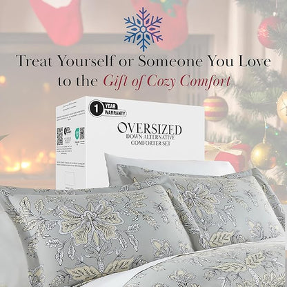 Southshore Fine Living, Inc. Vintage Garden Collection - Full/Queen Comforter Set, Premium Quality, All-Season Down Alternative, Easy Care, Oversized 3-Piece Comforter Set, Full/Queen, Sand