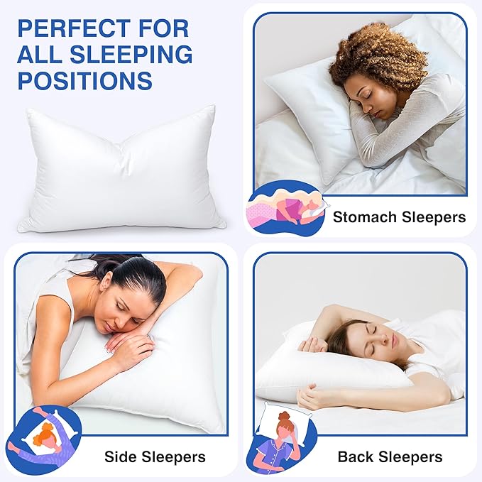 Feather Pillows King Size Set of 2 - Goose Down Hotel Bed Pillow for Sleeping, Soft 600 Thread Count Cotton Cover, Fluffy Support Surround Fill Polyester for Side, Back and Stomach Sleepers