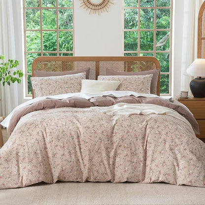 Comforter Queen Set Floral 3 Pieces Soft Cute Fresh Floral Bedding Lightweight Garden Style Floral Botanical Comforter for All Seasons and 2 Pillowcases
