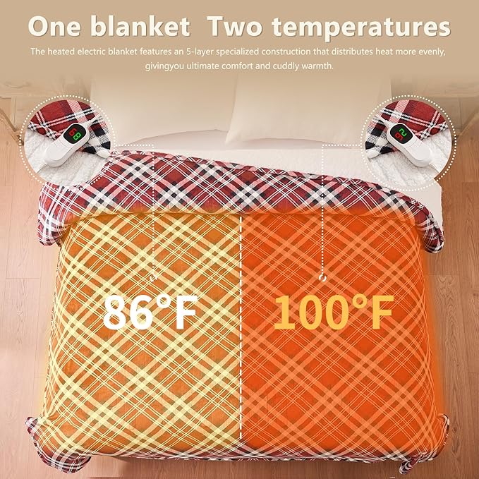 Homemate Electric Blanket Heated Twin Size - 62“x84“ Ultra Soft Cozy Flannel Heating Blanket with 10 Fast Heat Levels 8 Hours Auto Off Over-Heated Protection ETL Certification Keep Warm in Home