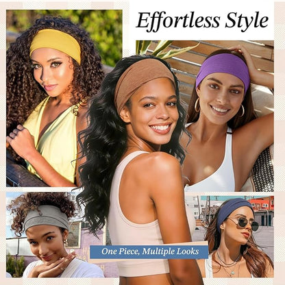 Headbands for Women, 8 Pack Non-Slip Moisture Wicking Sports Wide Head Bands, Stretchy Elastic Fabric, Multiple Colors Securing Hair for Fashion, Sports, Yoga, Running, Daily Life