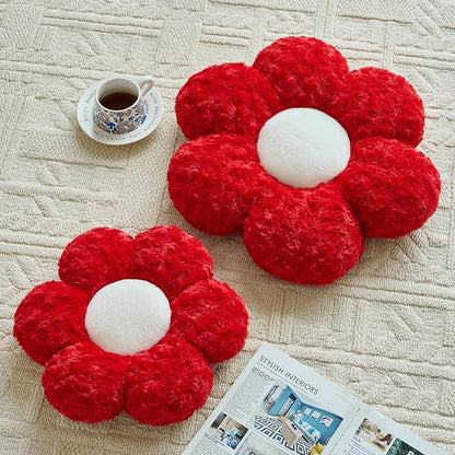 Flower Pillows, Decorative Throw Pillow with Soft Plush for Couch, Flower Shaped Pillow Home Decor Daisy Pillow for Bed (Red, 14.9 Inches)