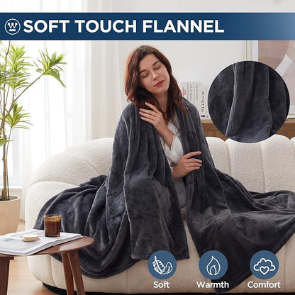 Westinghouse Electric Blanket Twin Size, Super Cozy Soft Flannel 62"" x 84"" Heated Blanket with 10 Fast Heating Levels & 1-12 Auto-Off, Machine Washable, ETL&FCC Certification, Charcoal