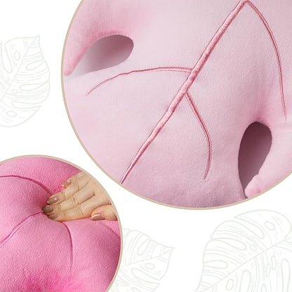 AELS Set of 2 3D Leaves Decorative Valentine Throw Pillows, 18" & 14" Monstera Deliciosa Plush Pillow Set for Plant Lovers Garden Lovers, Living Room Bedroom Nursery Decor, Pale Pink & Hot Pink