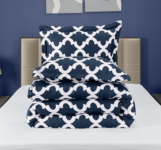 Queen Comforter Set 3 Piece Navy by Utopia Bedding, Printed Comforters Queen Size, Bedding Comforters Sets, Down Alternative Soft Bed Set, 1 Comforter (88 x 88 inches) 2 Pillow Shams (20 x 26 inches)