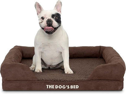 The Dog’s Bed Orthopedic Memory Foam Dog Bed with Bolsters,Plush Fabric, Brown Plush, S