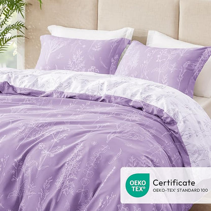 Love's cabin Lavender Comforter Set King - King Size Comforter Set, 3 Pieces Cute Floral Bedding Sets for All Seasons,1 Soft Reversible Botanical Flowers Comforter and 2 Pillow Shams