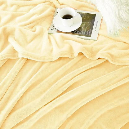 Hansleep Fleece Cream Yellow Twin Blanket, Super Soft Flannel Fuzzy Plush Cozy Blanket for All Seasons, Cream Yellow, Twin 60x80 Inches