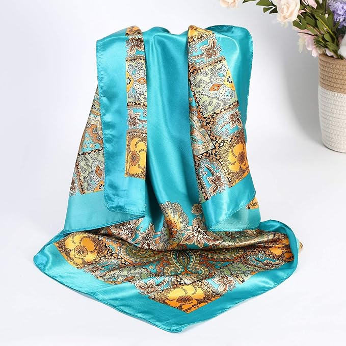 AWAYTR 35” Satin Large Square Head Scarves - 4PCS Silk Like Neck Scarf Hair Sleeping Wraps Satin Silk Scarfs for Women