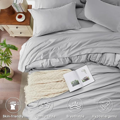 Anluoer Light Grey King Comforter Set 7 Pieces, Bed in a Bag with Sheets, All Season Bedding Sets with 1 Comforter, 2 Pillow Shams, 2 Pillowcases, 1 Flat Sheet, 1 Fitted Sheet