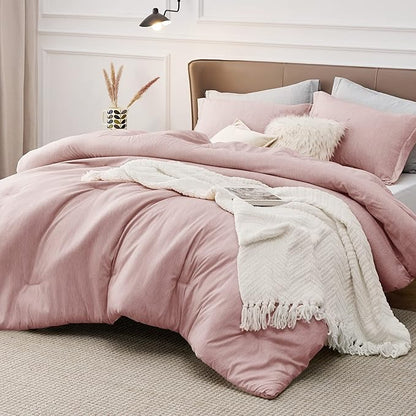 Bedsure Full Comforter Set - Pink Soft Bedding for All Seasons, Cationic Dyed Bed Set, 3 Pieces, 1 Full Size Comforter (82"x86") and 2 Pillow Shams (20"x26"+2")