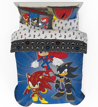 DC x Sonic The Hedgehog Kids Bedding Set, Full Size, 5-Piece Super Soft Cozy Reversible Comforter & Sheet Set (Officially Licensed Product) by Franco | Durable, Reversible, Officially Licensed