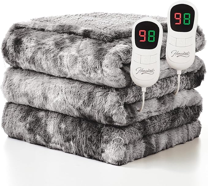 Homemate Electric Heated Blanket Queen Size - 84"x90" Heating Blanket Queen Size Dual Control 1/2/4/6/8 Hours Auto-Off 10 Heat Level Over-Heat Protection Luxury Faux Fur Sherpa ETL Certification