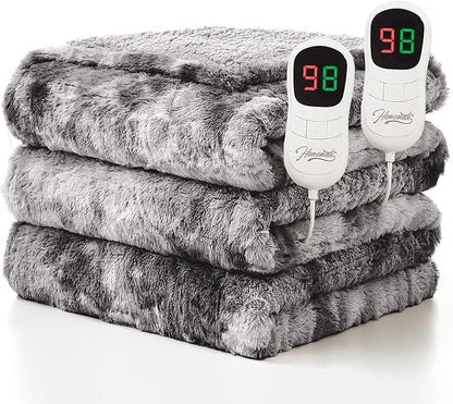 Homemate Electric Heated Blanket Queen Size - 84"x90" Heating Blanket Queen Size Dual Control 1/2/4/6/8 Hours Auto-Off 10 Heat Level Over-Heat Protection Luxury Faux Fur Sherpa ETL Certification