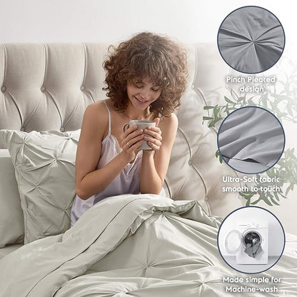 Nestl Twin Comforter Set 5 Piece - Pintuck Twin Bedding Set Off White, College Dorm Room Essentials for Girls and Boys Bed in a Bag Twin All Season, Twin Comforter Set with Sheets, Pillowcase and Sham