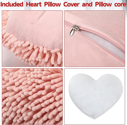 Barydat 2 Set 17 Inch Red Heart Shaped Pillows Valentines Heart Throw Pillows Decorations for Valentine Gift Living Room Sofa Office Sofa Cars Chairs (Red,Pink)