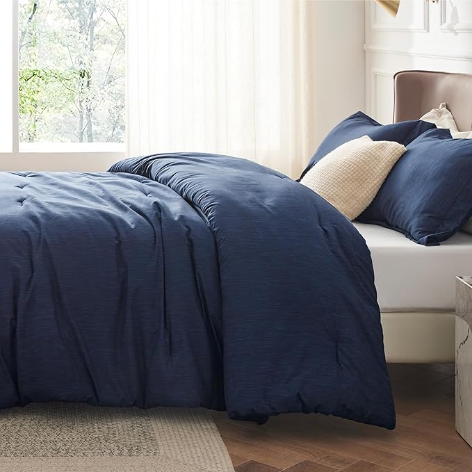 Bedsure Queen Comforter Set - Navy Soft Bedding for All Seasons, Cationic Dyed Bed Set, 3 Pieces, 1 Queen Size Comforter (90"x90") and 2 Pillow Shams (20"x26"+2")