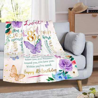 ZWERIVP 85th Birthday Gifts for Women, Women 85th Birthday Gifts, 85 Year Old Bday Decorations for Woman, Woman 85 Year Old Bday Throw Blankets 50"X60"