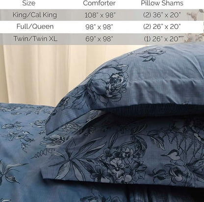 Southshore Fine Living, Inc. Twin XL Comforter Set Blue Floral, Down Alternative Floral Comforter with Matching Pillow Sham, Bedspread Coverlet for Twin/XL Bed, Reversible Bed Ensemble, Blue & White