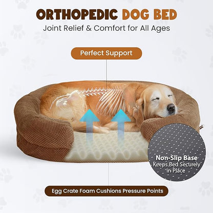 Bolster Dog Bed, Extra Thick 4.7 Inch Large Orthopedic Dog Bed with Memory Foam, Pet Couch Bed with Supportive Structure, Removable Washable Cover, Durable and Stylish Dog Bed for Large Dogs