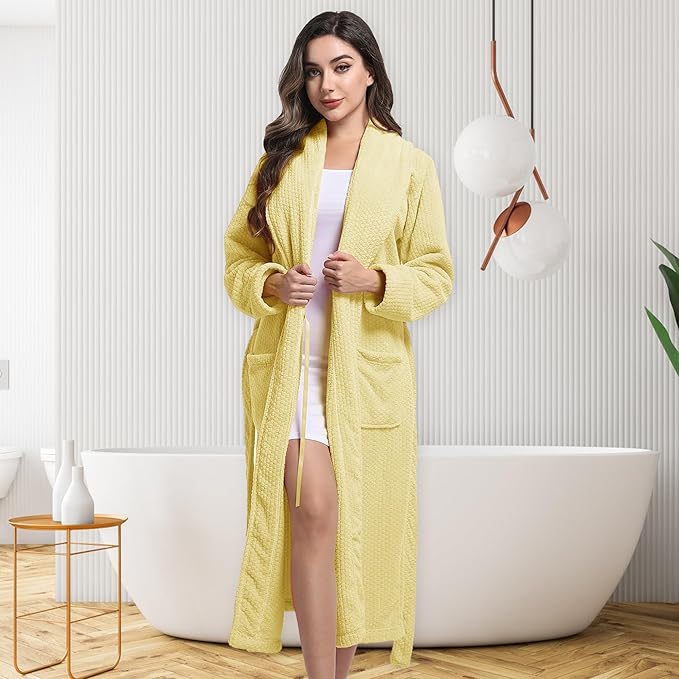Women's Shawl Collar Bathrobe, Soft Long Towel Robes for Women - Super Absorbent Quick Dry yet Warm