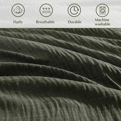 Geniospin King Size Comforter Set- 7 Piece Dark Green Textured King Bedding Set, Soft Solid Bed in a Bag for All Season, King Comforter Set with Sheets(Dark Green,102''x90'')