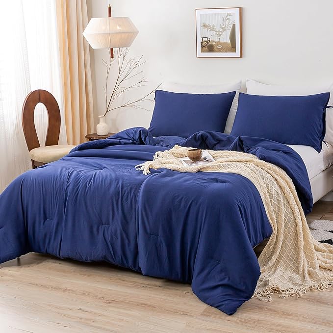 Softness Comforter Set for Boys Girl Teen Children Dorm, Comfy Cozy Polycotton Fabric, 1 Down Alternative Blanket Comforter & 1 Pillowcase, Lightweight All Season Use, Navy Blue Twin/Twin XL