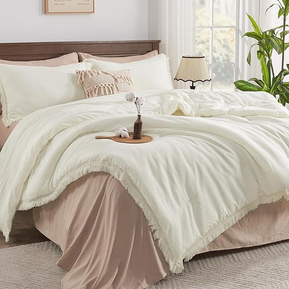 Andency King Size Comforter Set Ivory, 3 Pieces Boho Soft Lightweight Bedding Comforter Sets, Tassel All Season Bed Set (104x90In Comforter & 2 Pillowcases)