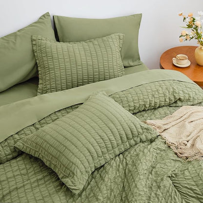 Love's cabin Seersucker Sage Green Full Comforter Set, 7-Piece All Season Lightweight Bed in a Bag Bedding Set with Comforter, Flat Sheet, Fitted Sheet, Pillowcases and Shams | Soft, Breathable, Lightweight