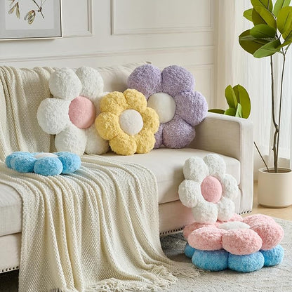 Flower Pillows, Decorative Throw Pillow with Soft Plush for Couch, Flower Shaped Pillow Home Decor Daisy Pillow for Bed (Yellow, 14.9 Inches)