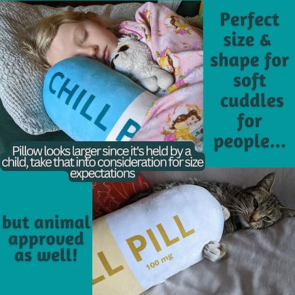 Chill Pill Pillow - Cervical Neck Pillow, Calming Corner Classroom Must Haves Bolster Throw Pillows, College Dorm, Boho Classroom Decor, Lumbar Support, Home Office Preppy Stuff