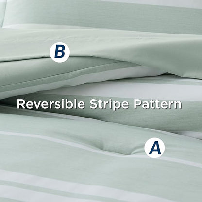 Bedsure King Comforter Set 7 Pieces, Sage Green Striped Bedding Set for All Seasons, Reversible, Cationic Dyeing Bed in a Bag with Comforter, Sheets, Pillowcases & Shams