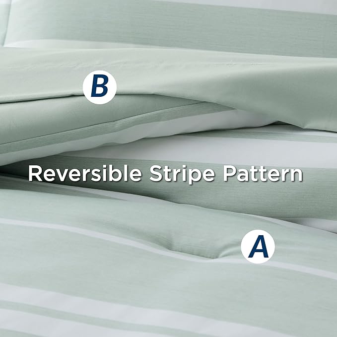 Bedsure Full Comforter Set 7 Pieces, Sage Green Striped Bedding Set for All Seasons, Reversible, Cationic Dyeing Bed in a Bag with Comforter, Sheets, Pillowcases & Shams