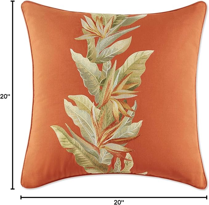 Tommy Bahama - Throw Pillow, Ideal for Bed or Couch, Tropical Design, Cozy Home Essentials (Birds of Paradise Orange, 20" x 20")