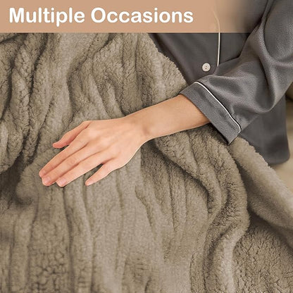 Electric Heated Blanket Full Size 72"×84" with 9 Heating Levels & 1-10Hs Auto Off，Double Sided Plush Sherpa, Energy Efficient, Machine Washable, for Couch & Bed, Light Brown