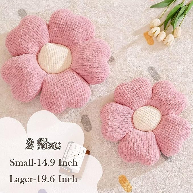 Flower Throw Pillow, Cute Flower Shaped Pillow Decorative Throw Pillow for Bed Couch, Soft Daisy Pillows Floor Seating Cushion Cushions (19.6 Inch Pink)