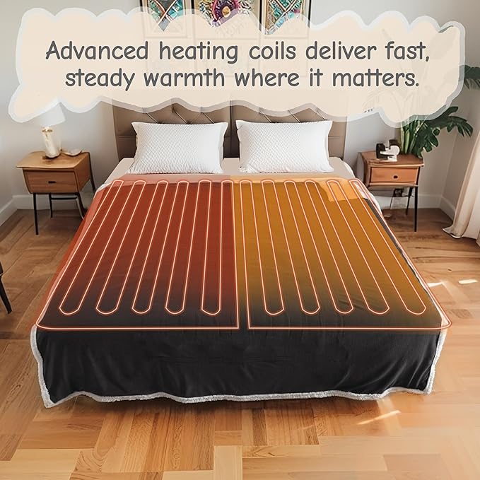 Electric Heated Blanket Throw Size 50"x60", Soft Flannel with Overheat Protection, 9 Adjustable Heat Settings & 10-Hour Auto-Off Timer, Fast Heating for Winter Comfort, Dark Gray