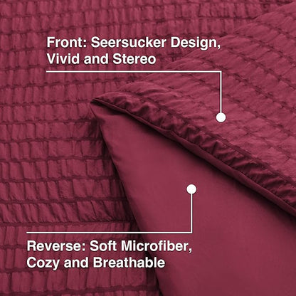 Love's cabin Seersucker Burgundy Twin Comforter Set, 5-Piece All Season Lightweight Bed in a Bag Bedding Set with Comforter, Flat Sheet, Fitted Sheet, Pillowcase and Sham | Soft, Breathable, Lightweight