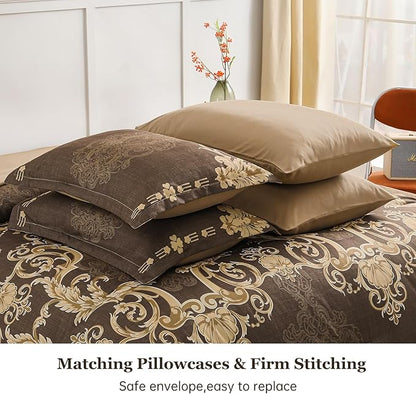 Mybedsoul 7 Pieces Coffee Comforter Set King Size, Damask Bed in a Bag for King Bed, Lightweight Microfiber Boho Bedding Sets with Comforter, Sheet, Pillowcases & Shams for All Season(90"x104")