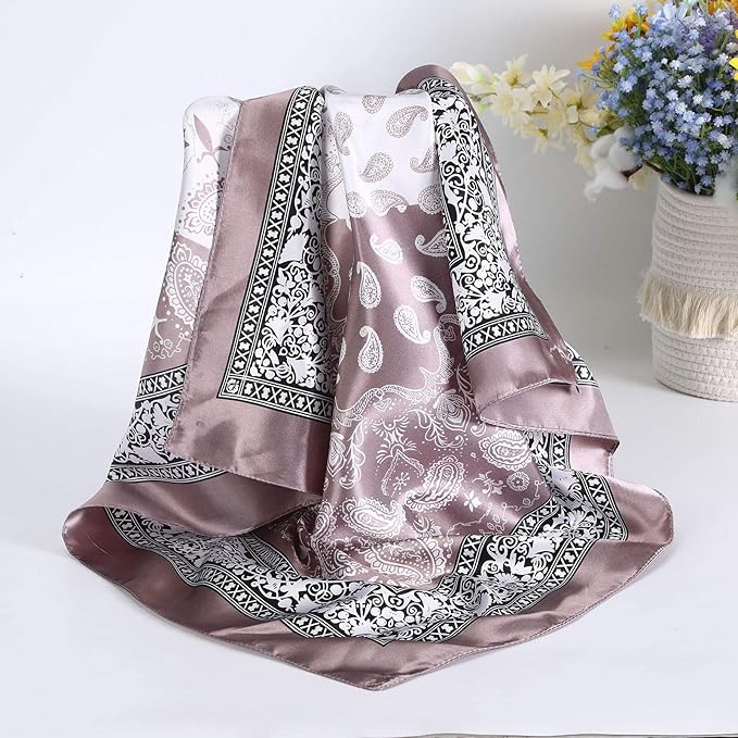 AWAYTR 35” Satin Large Square Head Scarves - 4PCS Silk Like Neck Scarf Hair Sleeping Wraps Satin Silk Scarfs for Women