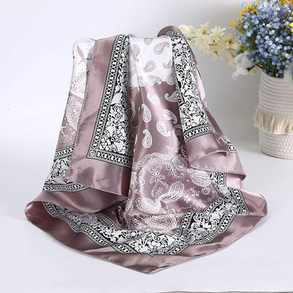 AWAYTR 35” Satin Large Square Head Scarves - 4PCS Silk Like Neck Scarf Hair Sleeping Wraps Satin Silk Scarfs for Women