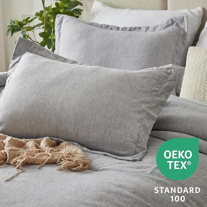 CozyLux Oversized King Comforter Set, 3 Pieces 120x98 Light Grey Soft Luxury Cationic Dyeing Bedding All Season, Light Gray Breathable Fluffy Bed Sets with 1 Alternative Comforter and 2 Pillow Shams
