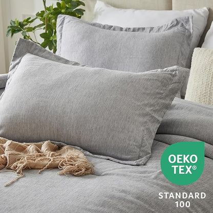 CozyLux King Size Comforter Set - 3 Pieces Light Grey Soft Luxury Cationic Dyeing Bedding Comforter for All Season, Light Gray Breathable Lightweight Fluffy Bed Set with 1 Comforter and 2 Pillow Shams