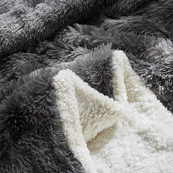 Joyreap 3-Piece Plush Shaggy Comforter Set, King Size Luxury Faux Fur Sherpa Reversible Bedding Comforter Set, Ultra Cozy Warm Fluffy Bedding Set for Winter (Tie-dye Black, 100x88 inches)